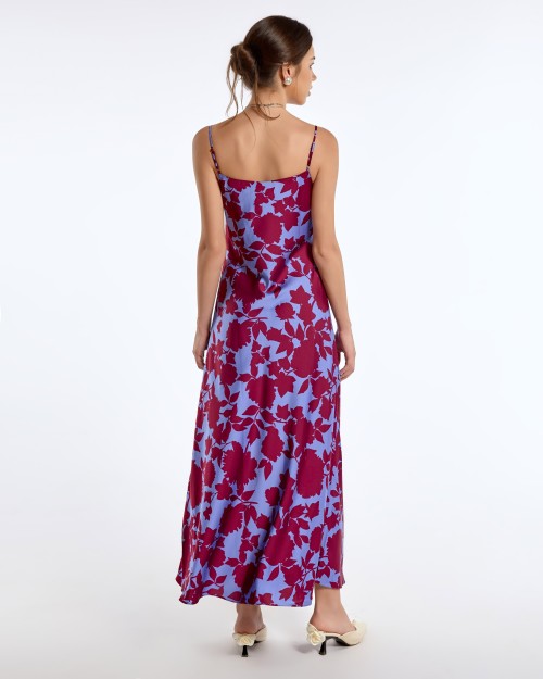 SIXDO G-Blue Floral Silk Sleeveless Dress for Women